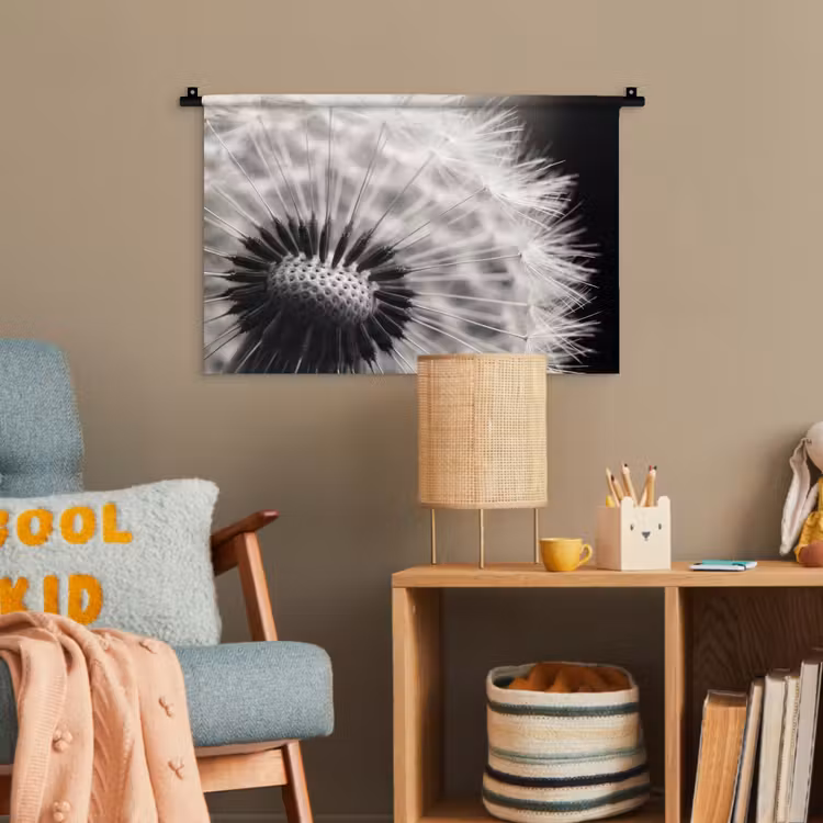 Paardenbloem - Zwart - Wit Wandkleed katoen klein -wsfeer4_kind