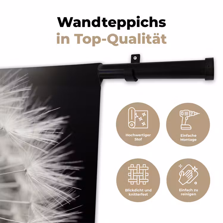 Paardenbloem - Zwart - Wit Wandkleed katoen klein -tsfeer2_DE