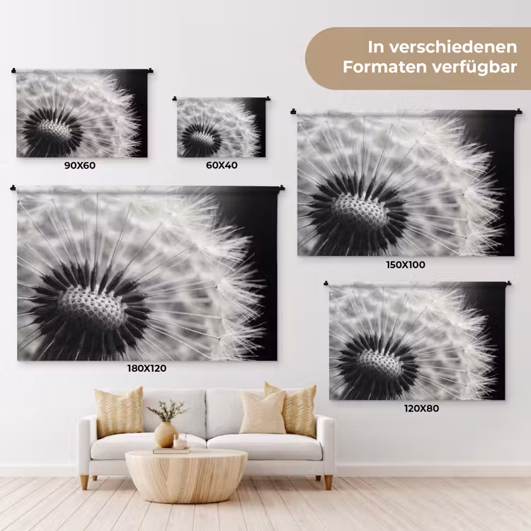 Paardenbloem - Zwart - Wit Wandkleed katoen klein -tsfeer8_DE