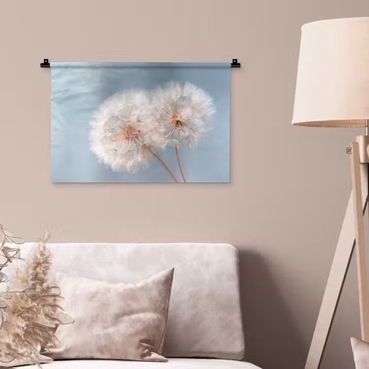 Paardenbloemen - Pluisjes - Wit Wandkleed katoen klein -sfeer4