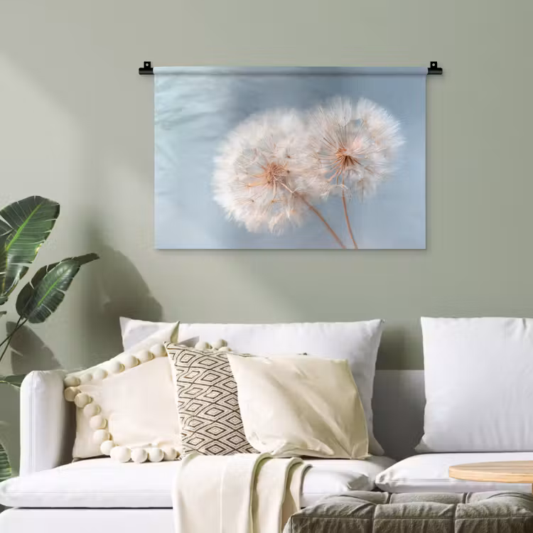 Paardenbloemen - Pluisjes - Wit Wandkleed katoen klein -sfeer7