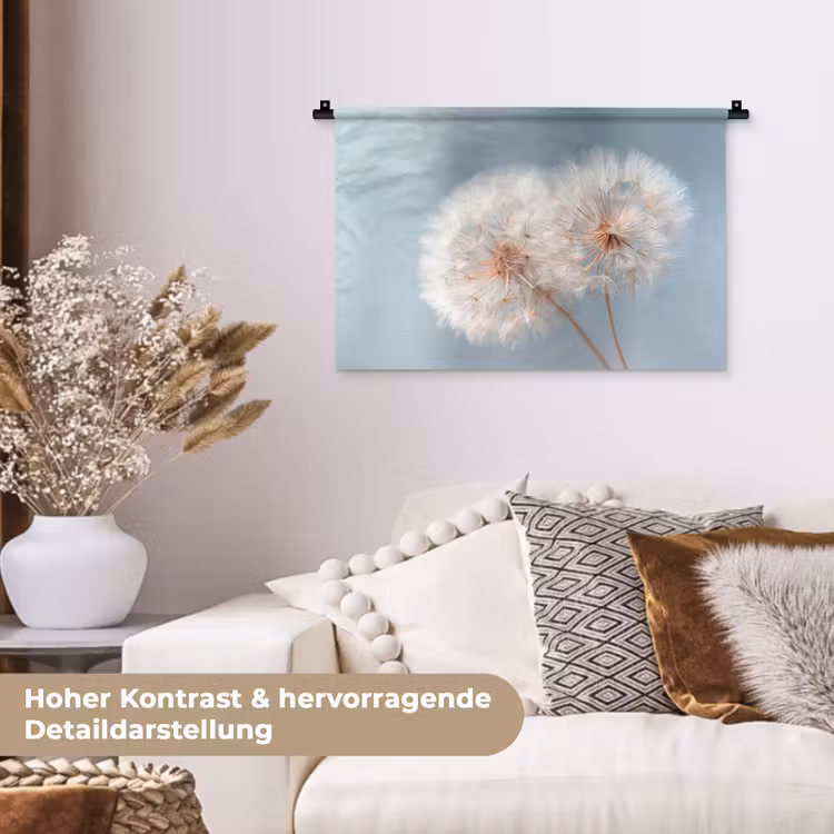 Paardenbloemen - Pluisjes - Wit Wandkleed katoen klein -tsfeer1_DE
