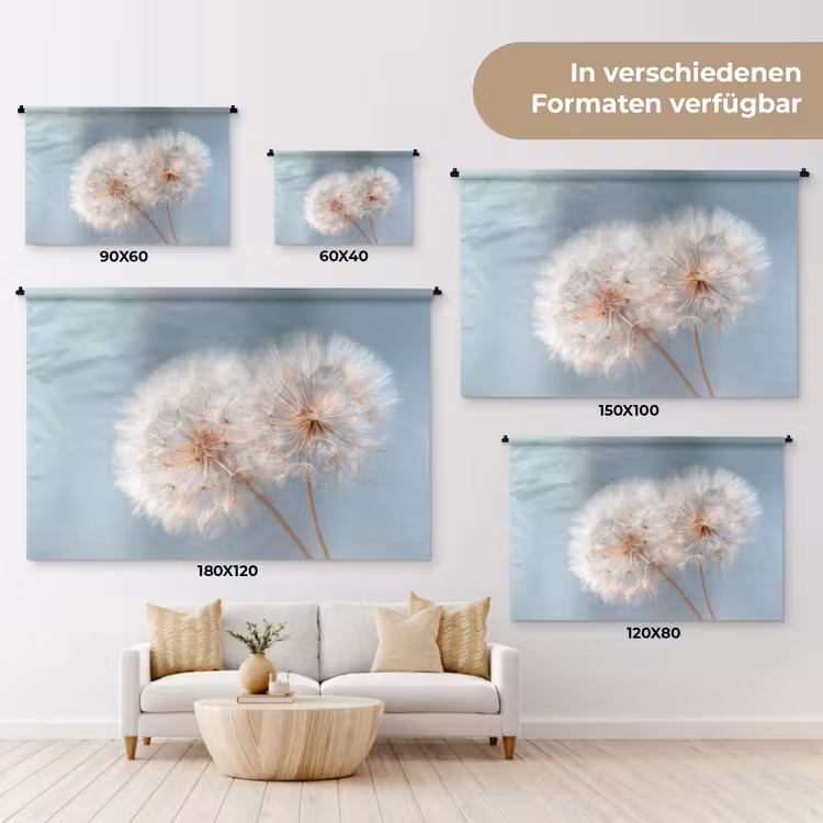 Paardenbloemen - Pluisjes - Wit Wandkleed katoen klein -tsfeer8_DE