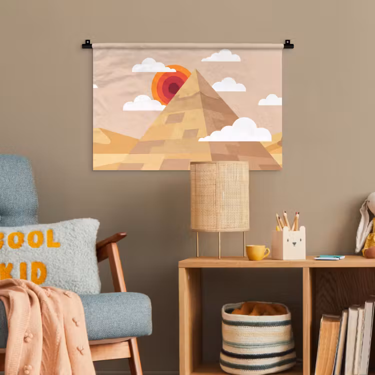 Piramide - Zon - Woestijn - Modern - Oranje Wandkleed katoen klein -wsfeer4_kind
