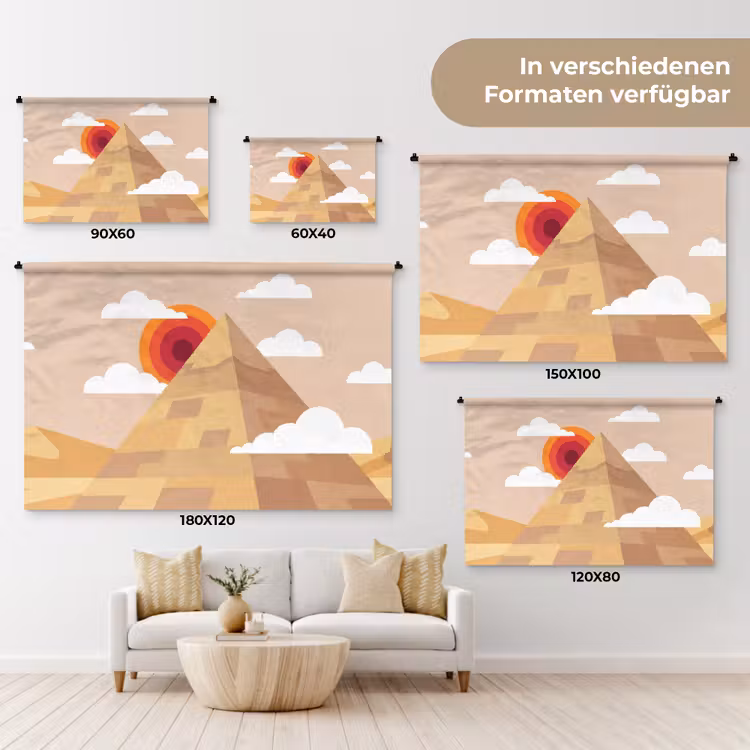 Piramide - Zon - Woestijn - Modern - Oranje Wandkleed katoen klein -tsfeer8_DE
