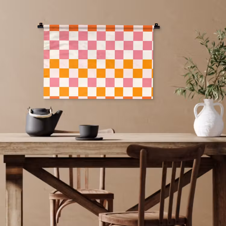 Vierkant - Patroon - Oranje Wandkleed katoen klein 269 -sfeer6