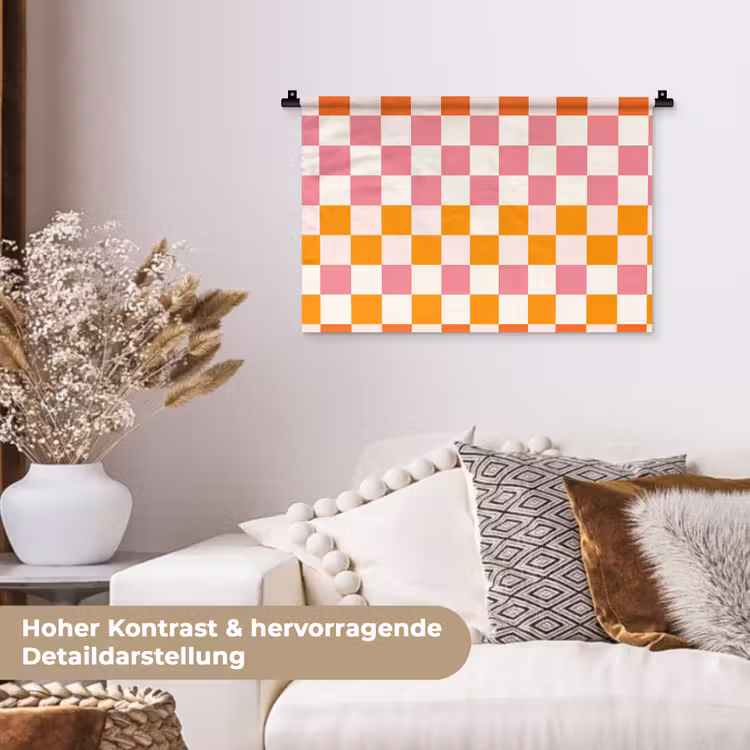 Vierkant - Patroon - Oranje Wandkleed katoen klein 269 -tsfeer1_DE