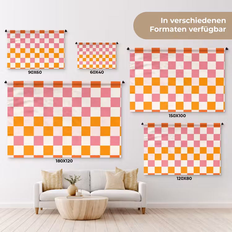 Vierkant - Patroon - Oranje Wandkleed katoen klein 269 -tsfeer8_DE
