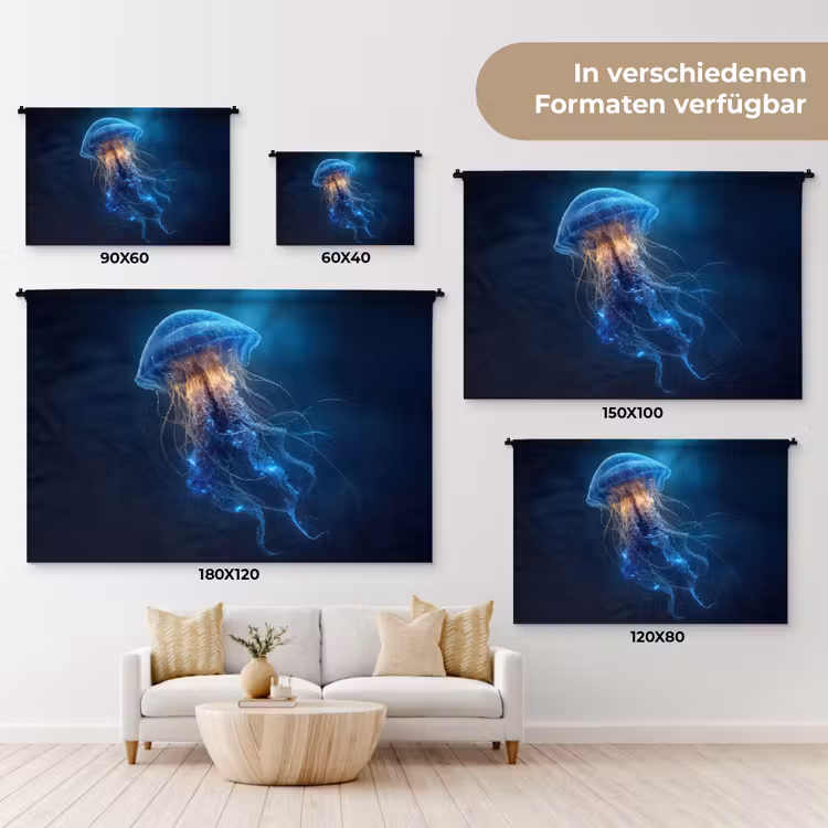 Kwal - Lichtgevend - Tentakels - Blauw Wandkleed katoen klein -tsfeer8_DE