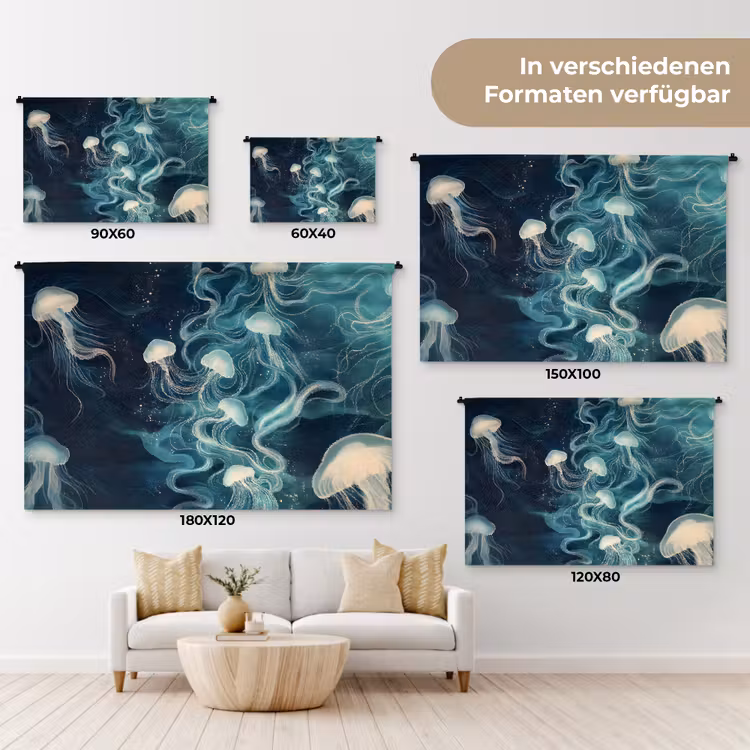 Kwallen - Zee - Wit - Golven Wandkleed katoen klein -tsfeer8_DE