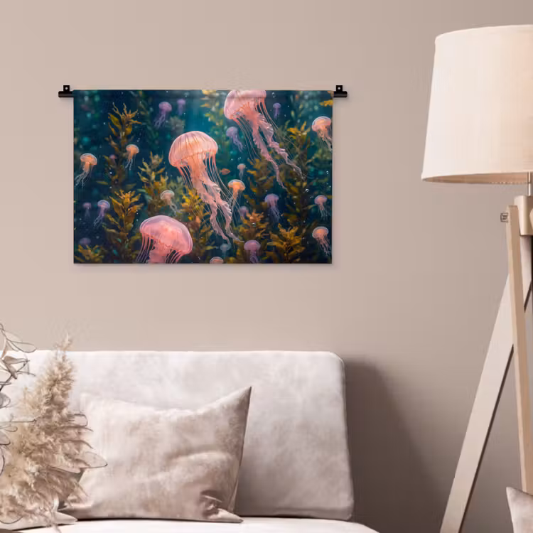 Kwal - Roze - Onderwater - Zeeleven - Dieren Wandkleed katoen klein -sfeer4