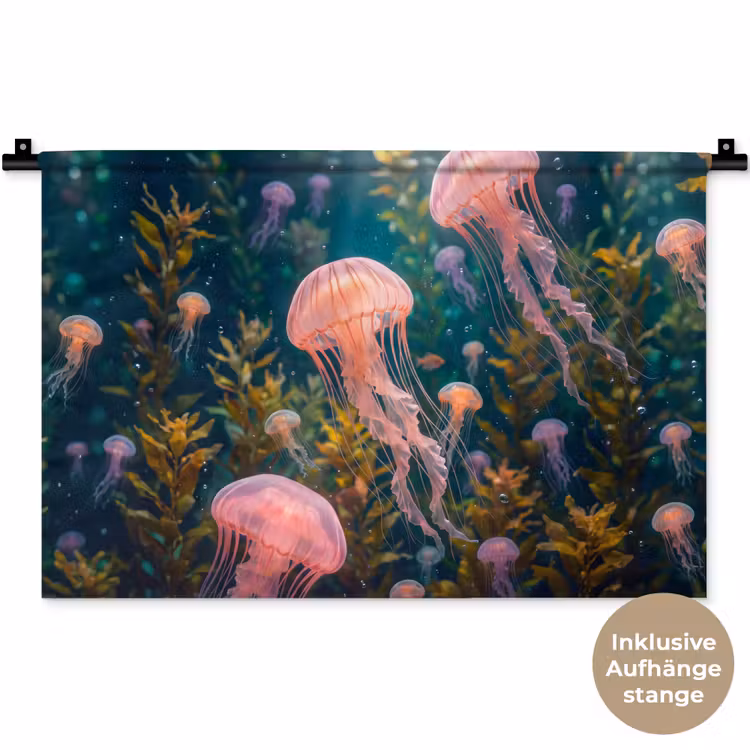 Kwal - Roze - Onderwater - Zeeleven - Dieren Wandkleed katoen klein -t3d_DE