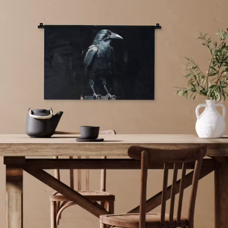 Raaf - Vogels - Zwart Wandkleed katoen klein -sfeer6