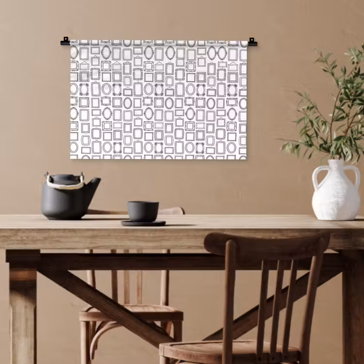 Lijsten - Patroon - Decoratie - Schets - Zwart-wit Wandkleed katoen klein -sfeer6