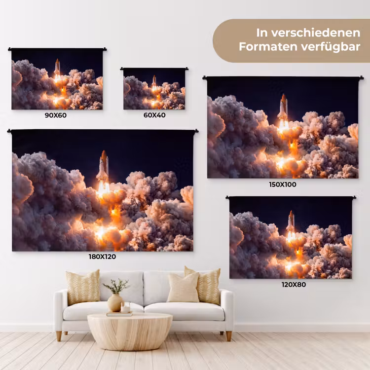 Wandteppich - Raumfahrzeug – Start – Sterne - Ruimtevaartuig - Lancering - Sterren Wandkleed katoen klein