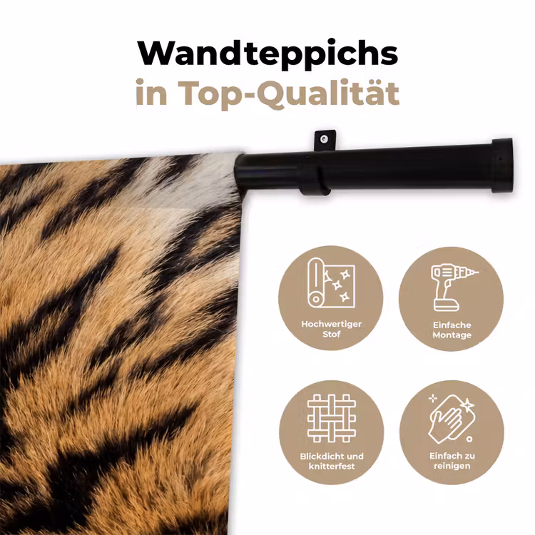 Realistisch - Tijgervacht - Zwart Wandkleed katoen klein -tsfeer2_DE