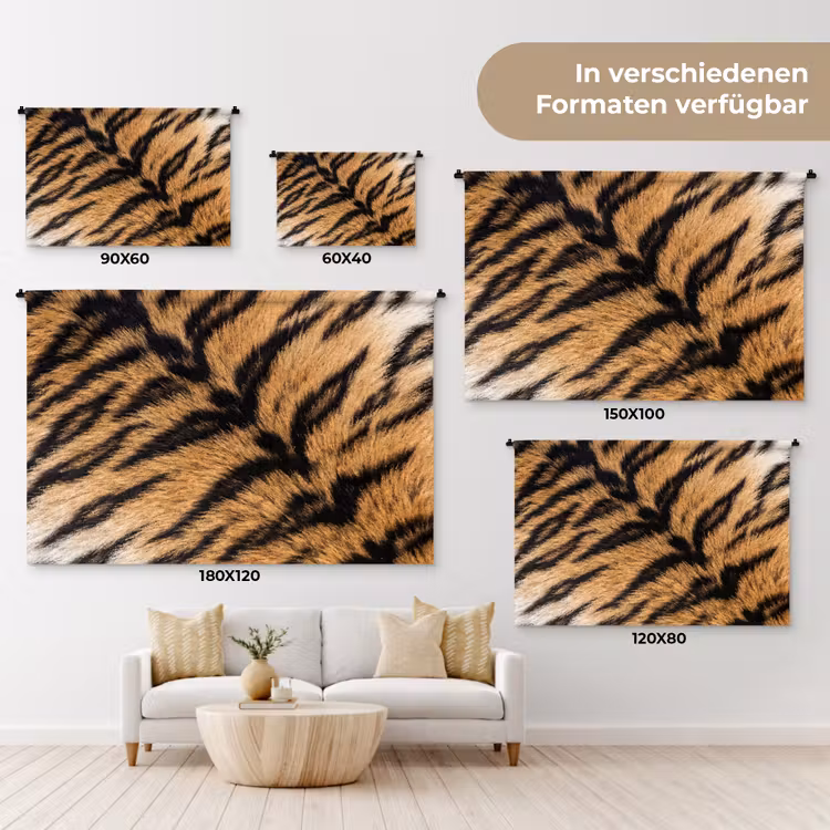 Realistisch - Tijgervacht - Zwart Wandkleed katoen klein -tsfeer8_DE
