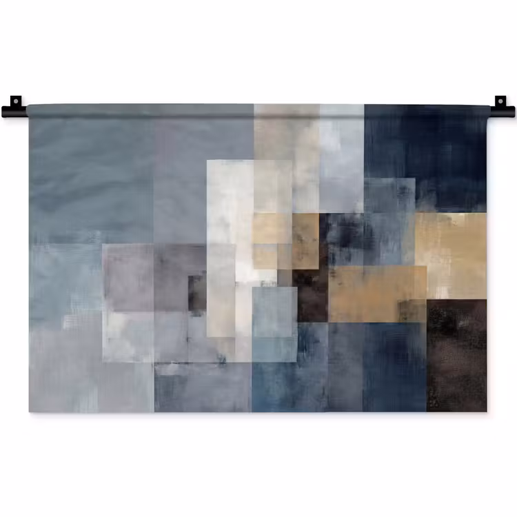 Rechthoeken - Abstract - Blauw Wandkleed katoen klein -zz3d