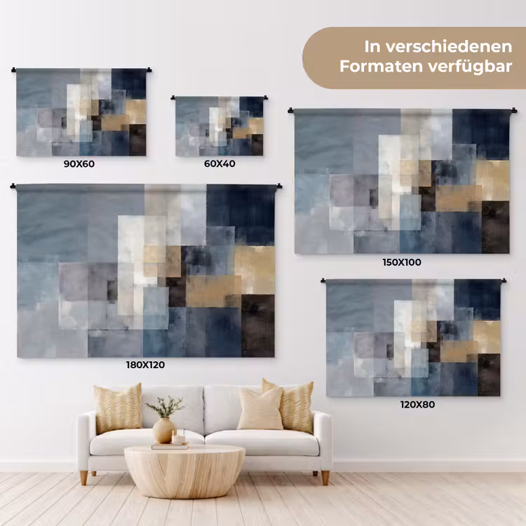 Rechthoeken - Abstract - Blauw Wandkleed katoen klein -tsfeer8_DE