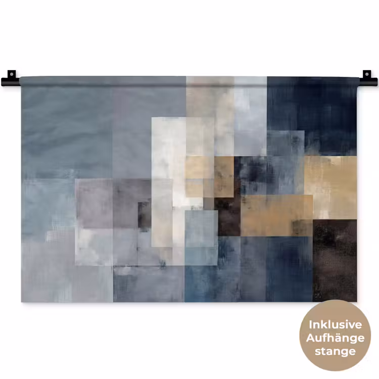 Rechthoeken - Abstract - Blauw Wandkleed katoen klein -t3d_DE