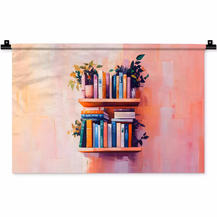 Planken - Boeken - Bladeren Wandkleed katoen klein -zz3d