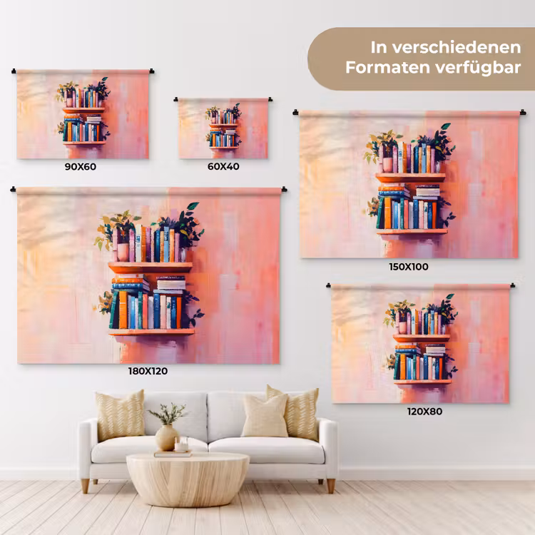 Planken - Boeken - Bladeren Wandkleed katoen klein -tsfeer8_DE
