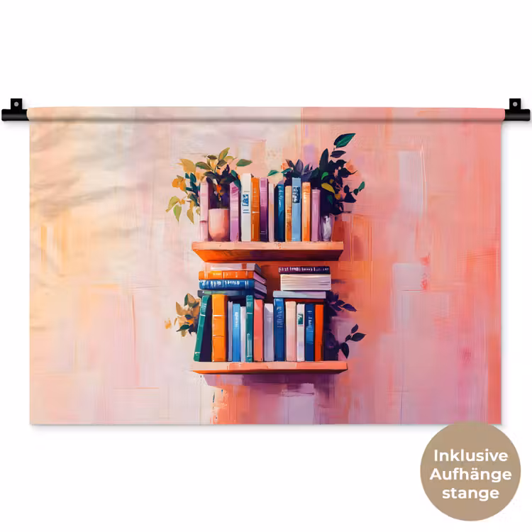 Planken - Boeken - Bladeren Wandkleed katoen klein -t3d_DE