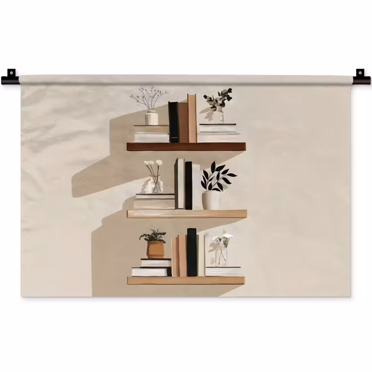 Plankjes - Boeken - Vaasjes - Planten Wandkleed katoen klein -zz3d