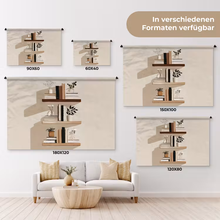 Plankjes - Boeken - Vaasjes - Planten Wandkleed katoen klein -tsfeer8_DE