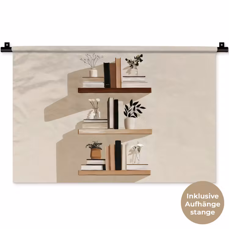 Plankjes - Boeken - Vaasjes - Planten Wandkleed katoen klein -t3d_DE