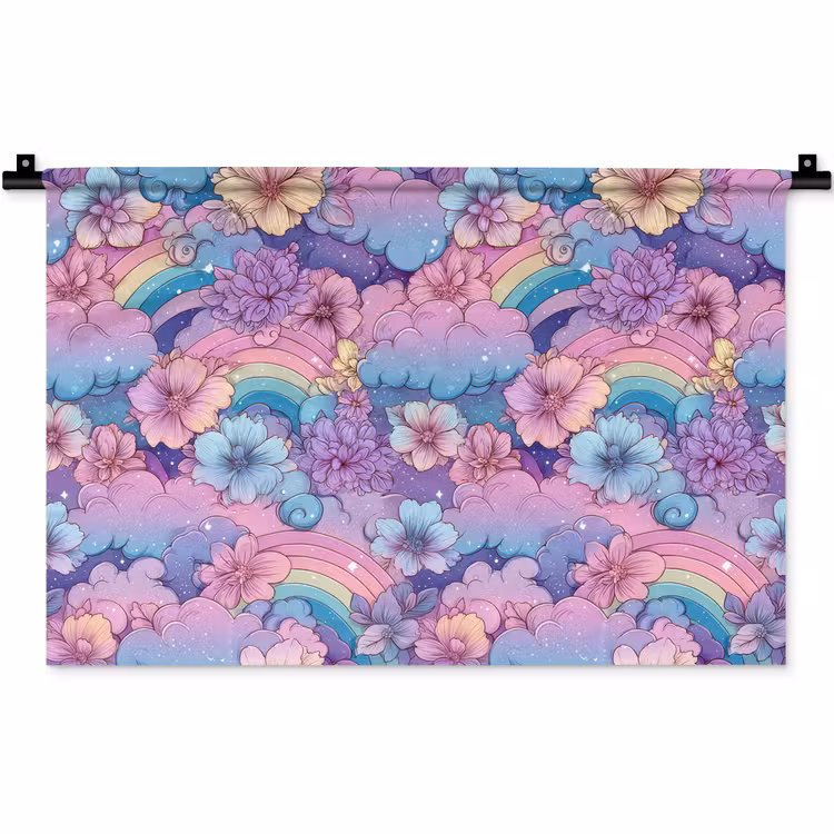 Regenbogen - Bloemen - Kleurrijk - Wolken Wandkleed katoen klein -zz3d
