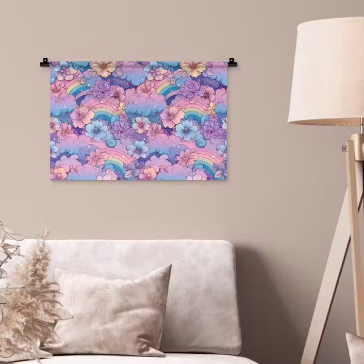 Regenbogen - Bloemen - Kleurrijk - Wolken Wandkleed katoen klein -sfeer4