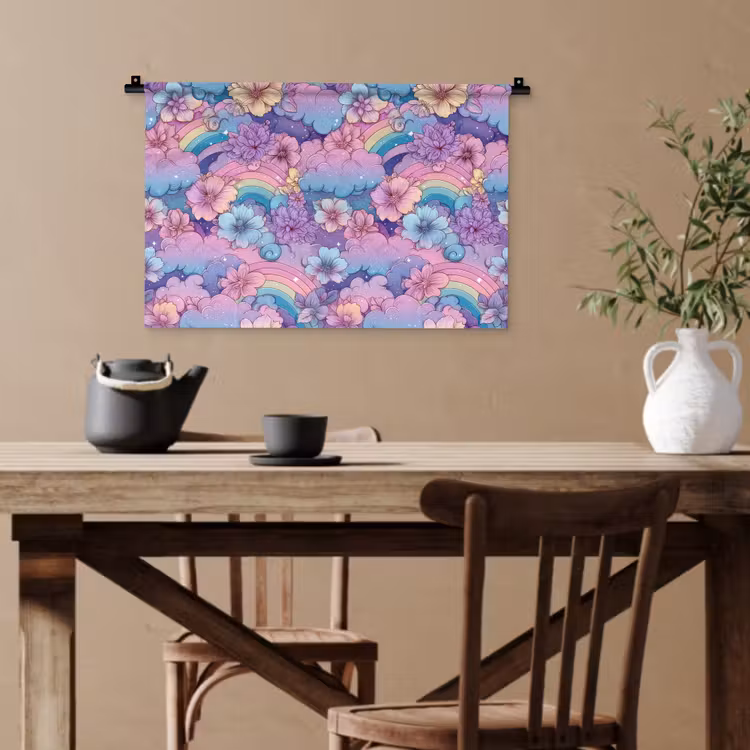 Regenbogen - Bloemen - Kleurrijk - Wolken Wandkleed katoen klein -sfeer6