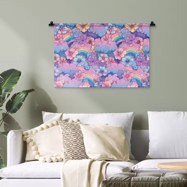 Regenbogen - Bloemen - Kleurrijk - Wolken Wandkleed katoen klein -sfeer7