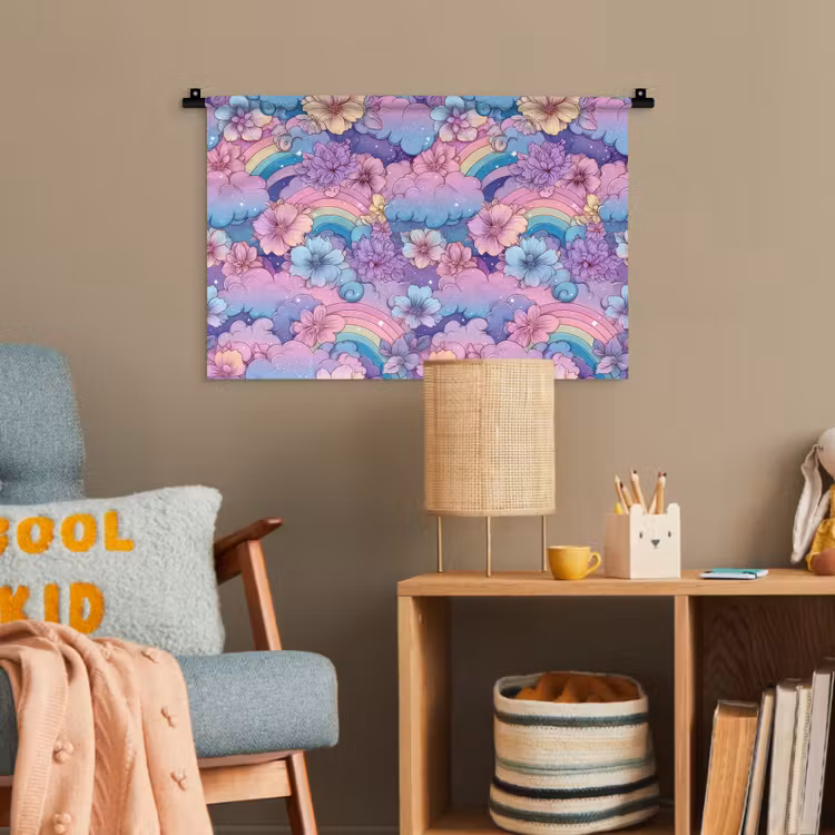 Regenbogen - Bloemen - Kleurrijk - Wolken Wandkleed katoen klein -wsfeer4_kind