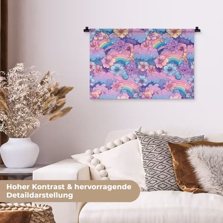 Regenbogen - Bloemen - Kleurrijk - Wolken Wandkleed katoen klein -tsfeer1_DE