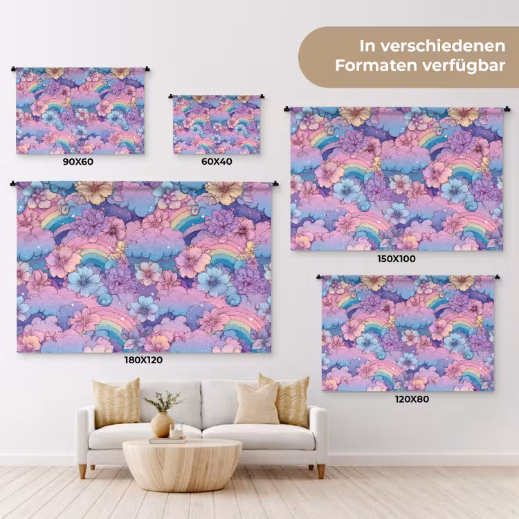 Regenbogen - Bloemen - Kleurrijk - Wolken Wandkleed katoen klein -tsfeer8_DE
