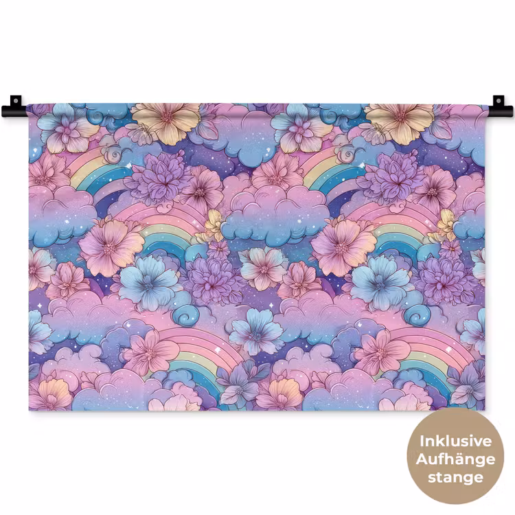 Regenbogen - Bloemen - Kleurrijk - Wolken Wandkleed katoen klein -t3d_DE