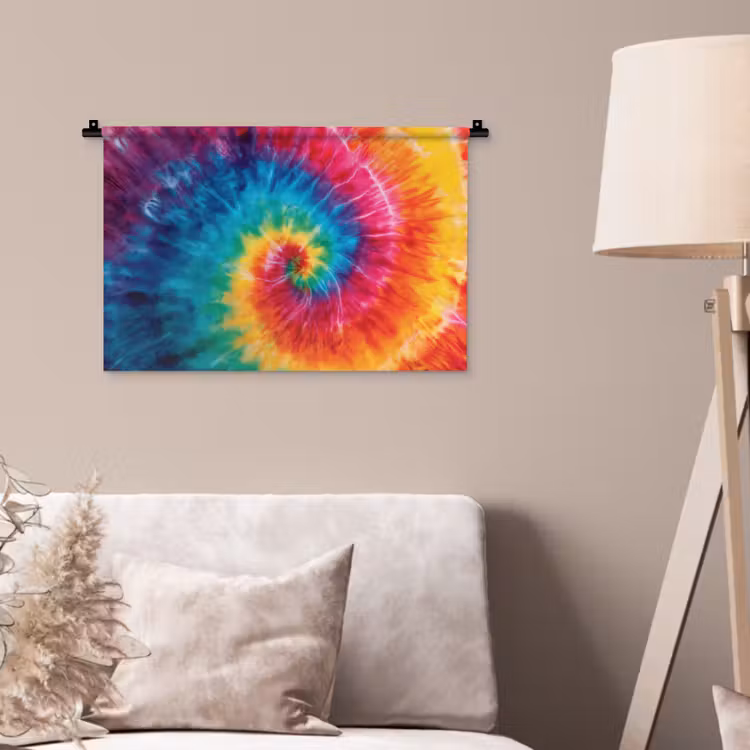 Regenboog - Tie dye - Kleurrijk - Blauw Wandkleed katoen klein -sfeer4