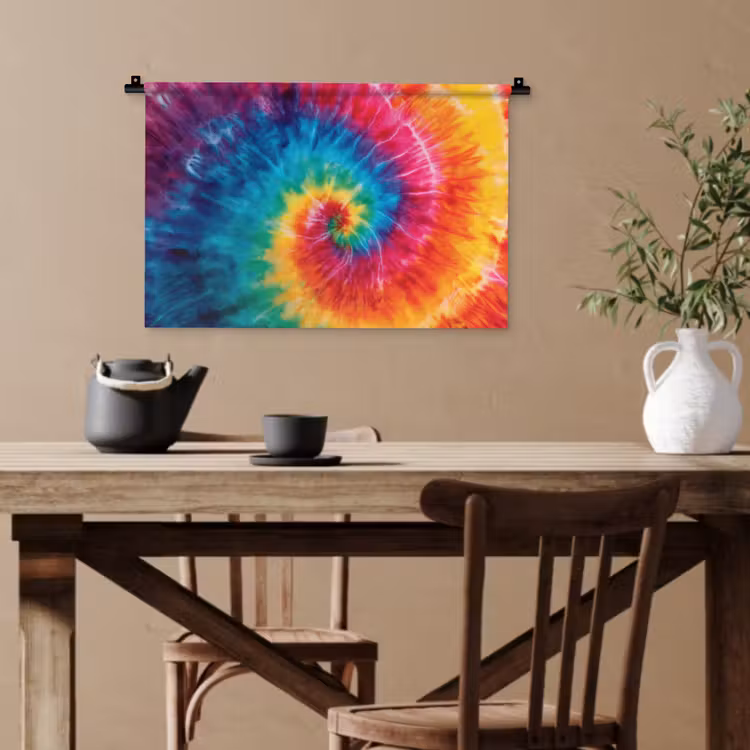 Regenboog - Tie dye - Kleurrijk - Blauw Wandkleed katoen klein -sfeer6