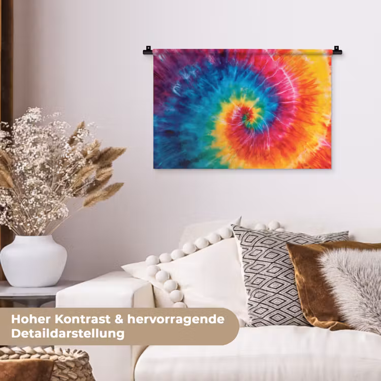 Regenboog - Tie dye - Kleurrijk - Blauw Wandkleed katoen klein -tsfeer1_DE