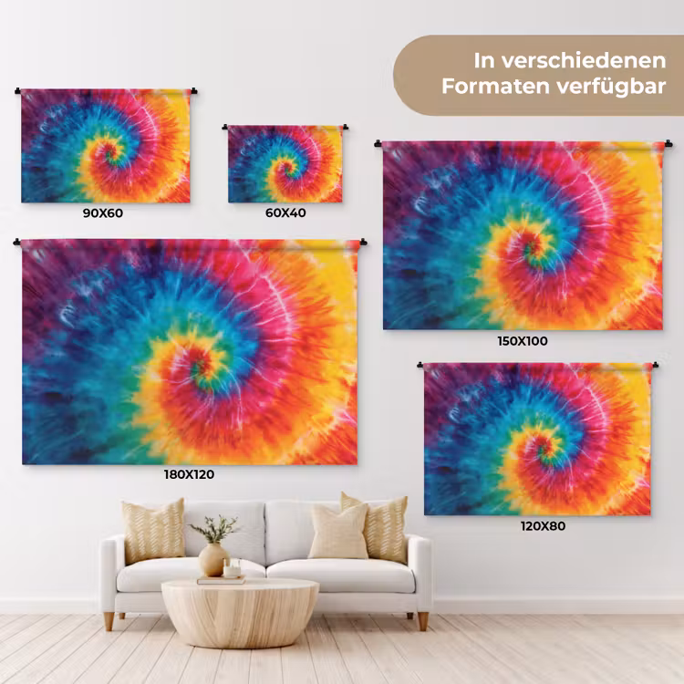 Regenboog - Tie dye - Kleurrijk - Blauw Wandkleed katoen klein -tsfeer8_DE