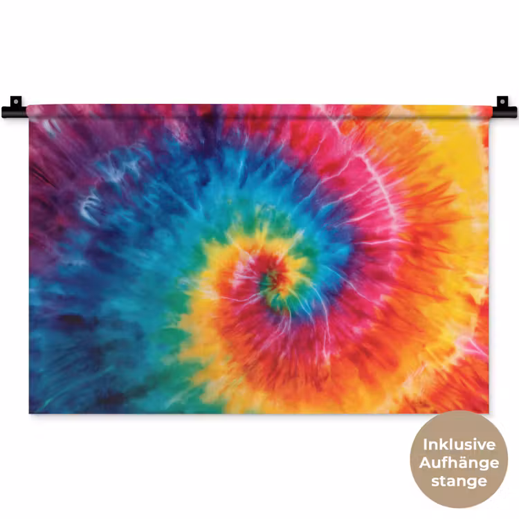 Regenboog - Tie dye - Kleurrijk - Blauw Wandkleed katoen klein -t3d_DE