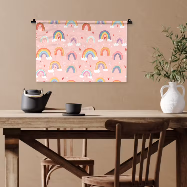 Regenboog - Patroon - Pastel - Handgetekend Wandkleed katoen klein -sfeer6