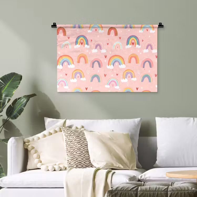 Regenboog - Patroon - Pastel - Handgetekend Wandkleed katoen klein -sfeer7