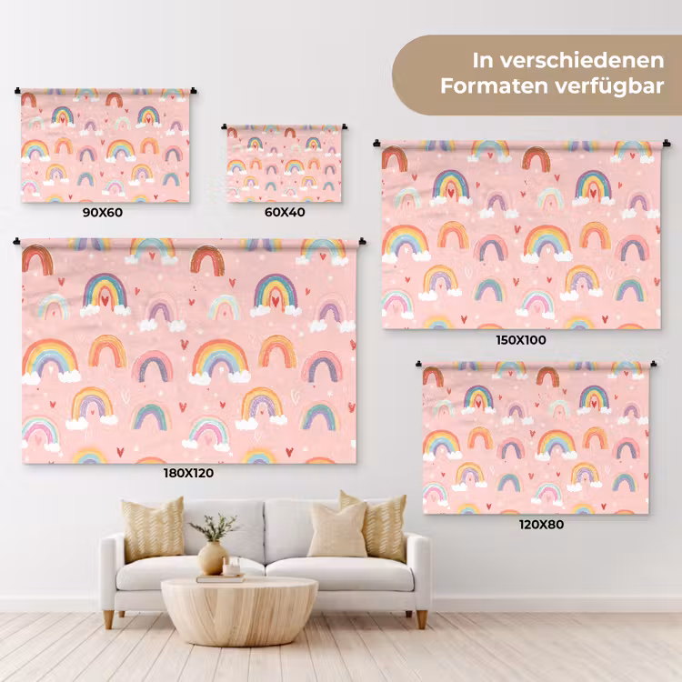 Regenboog - Patroon - Pastel - Handgetekend Wandkleed katoen klein -tsfeer8_DE