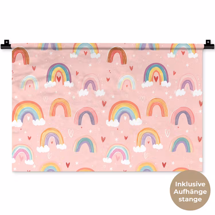 Regenboog - Patroon - Pastel - Handgetekend Wandkleed katoen klein -t3d_DE
