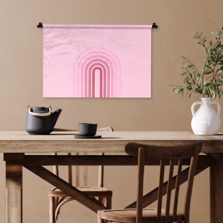 Regenboog - Roze - Abstract - Modern - Minimalistisch Wandkleed katoen klein -sfeer6