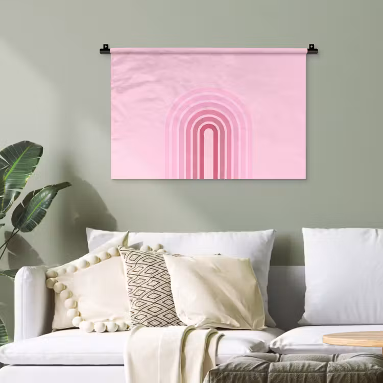 Regenboog - Roze - Abstract - Modern - Minimalistisch Wandkleed katoen klein -sfeer7