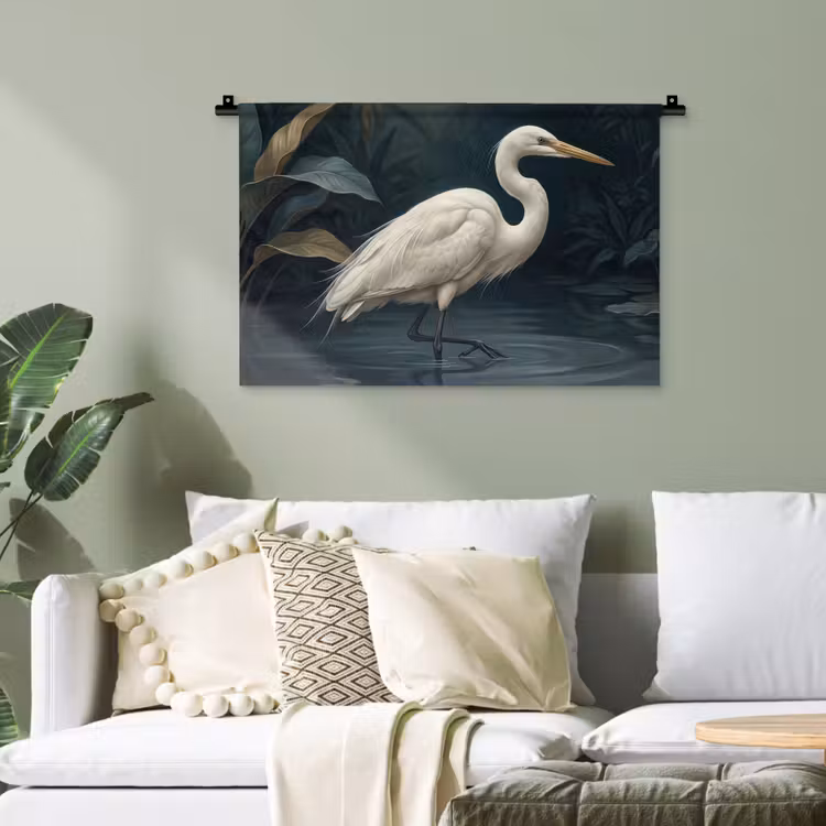 Reiger - Water - Natuur - Modern - Wit Wandkleed katoen klein -sfeer7